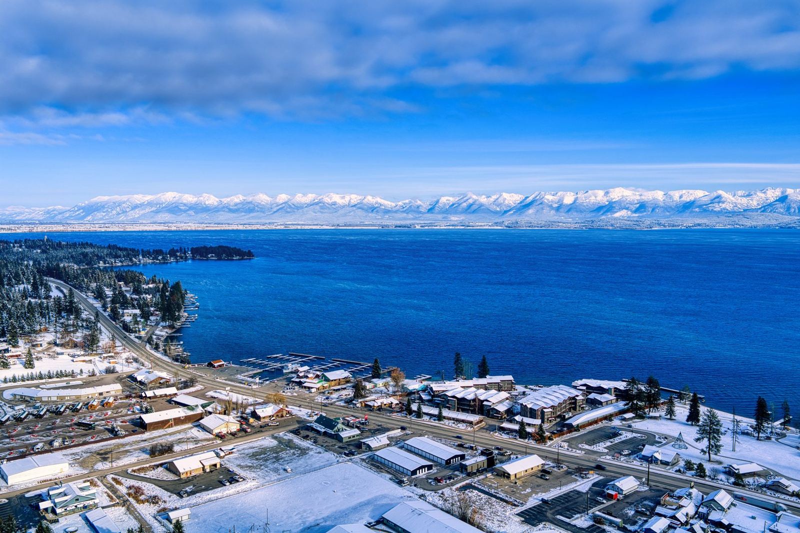 Lakeside on the west shore of Flathead Lake in winter
